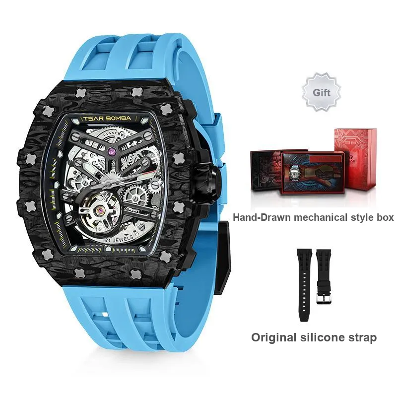 TSAR BOMBA Automatic Mechanical Movement Silicone Strap Watch Men's Watches Black Dial-40