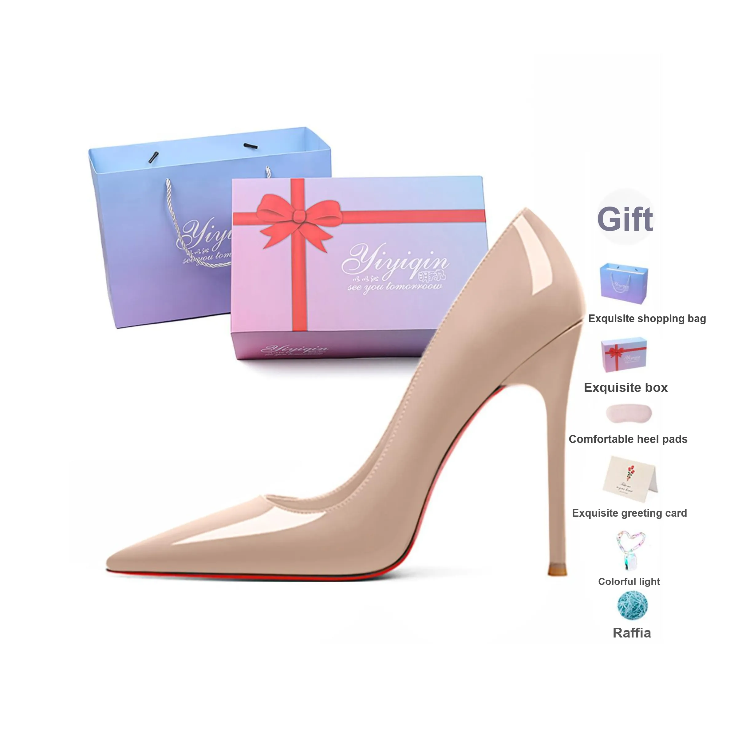 Take The Qin Slim Heel High Heels 10cm 8cm 6cm Women's Black Gift Box Set