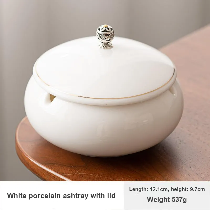 KERPA Chinese Style Modern Luxury Premium White Porcelain Ashtray With Lid To Prevent Flying Ash-19