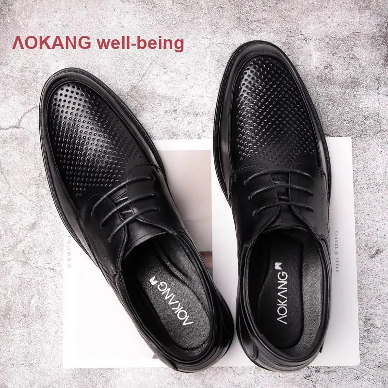 AOKANG Mesh Leather Sandal Dress Shoes Men's Black Brown-3