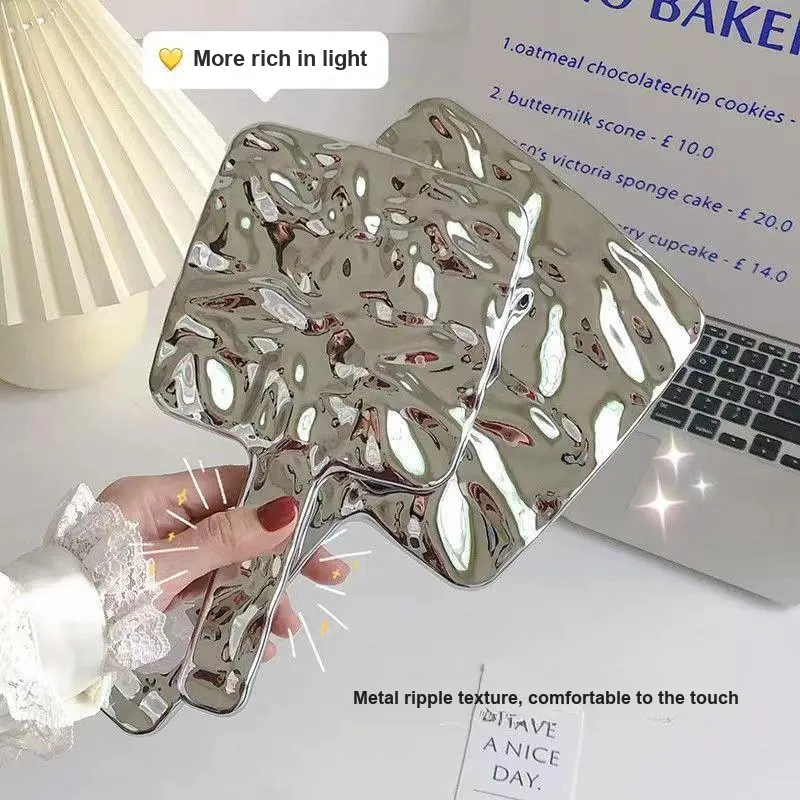 Future Maple Water Ripple Silver Handheld Makeup Mirror Princess Home Style On The Go Dormitory Controller-2