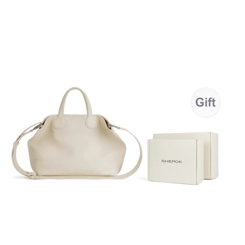 SHEPOK Cow Split Leather Shoulder Bag Crossbody Bag Handbag Women's Black/White-6