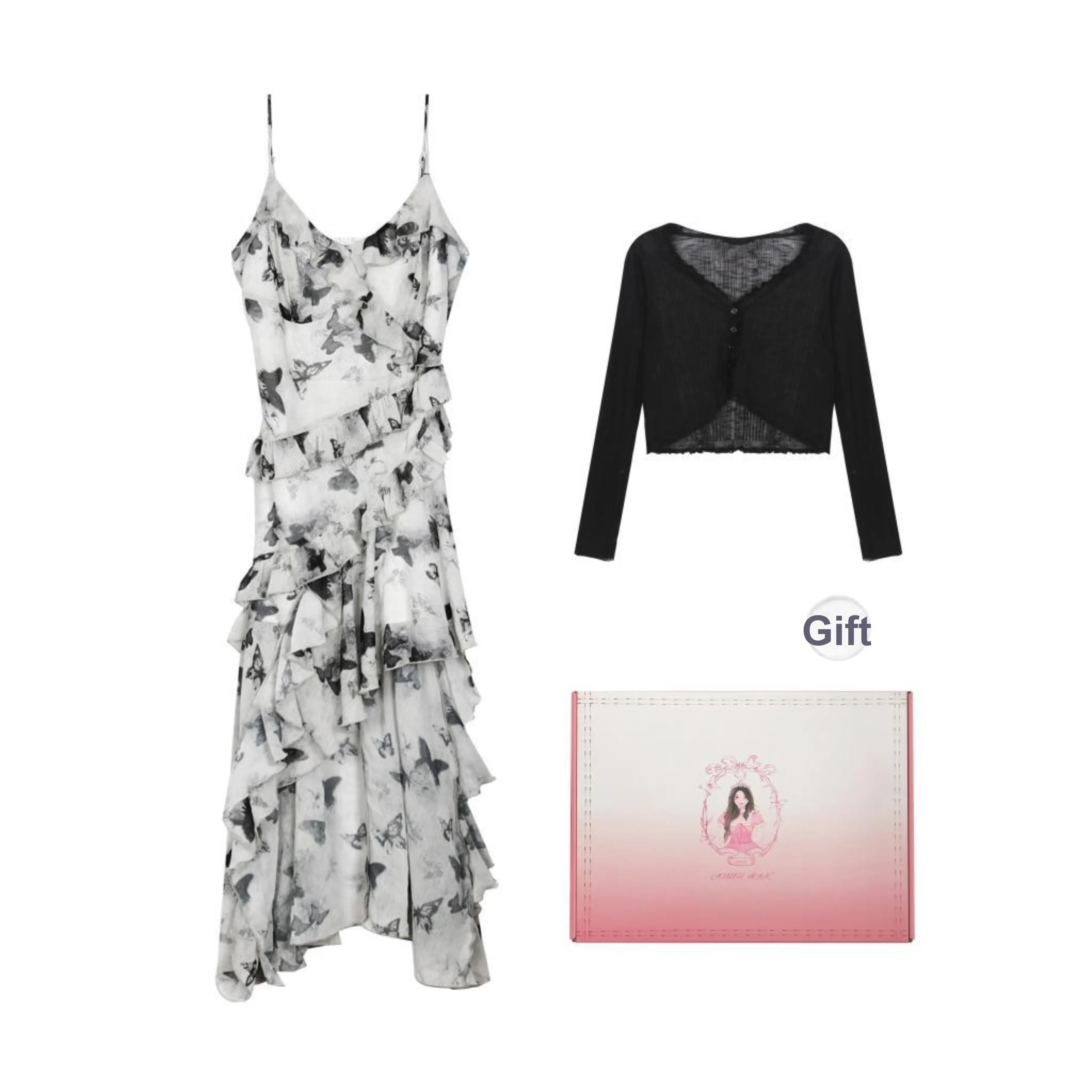 Annie, The Dark Child Early Spring Plus Size Slimming Slip Dress Women's Black White