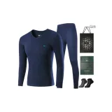 V-Neck Clothing Sets (Navy Blue) 100% cotton Antibacterial/Includes 2 Pack of Cotton Socks+Shopping Bag