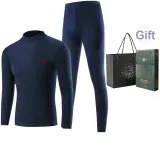 Men's Mock Neck Clothing Sets (Navy Blue) Thickened and Fleece-Lined/Thermal