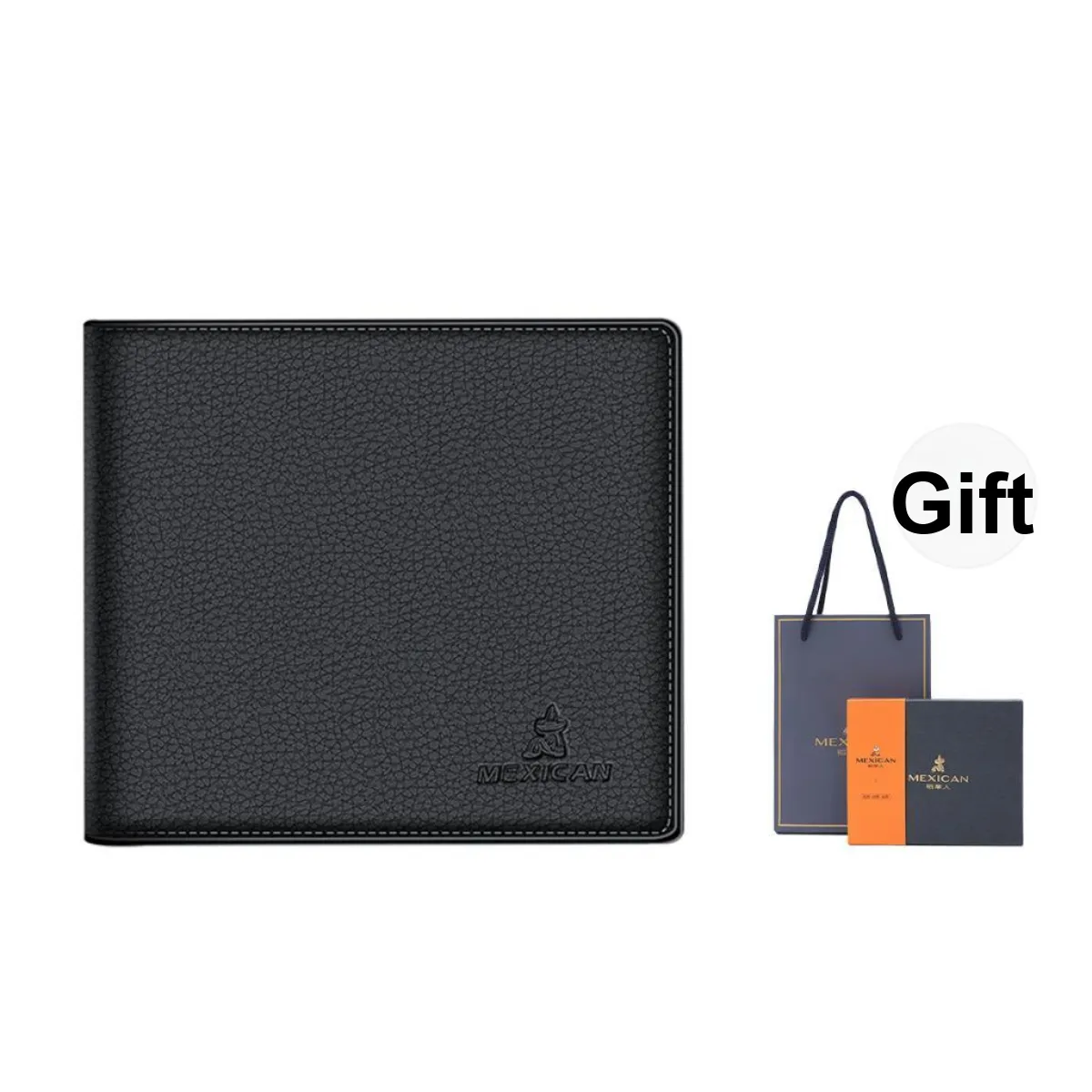 MEXICAN Litchi Grain Cow Leather Wallet Regular Men's Black