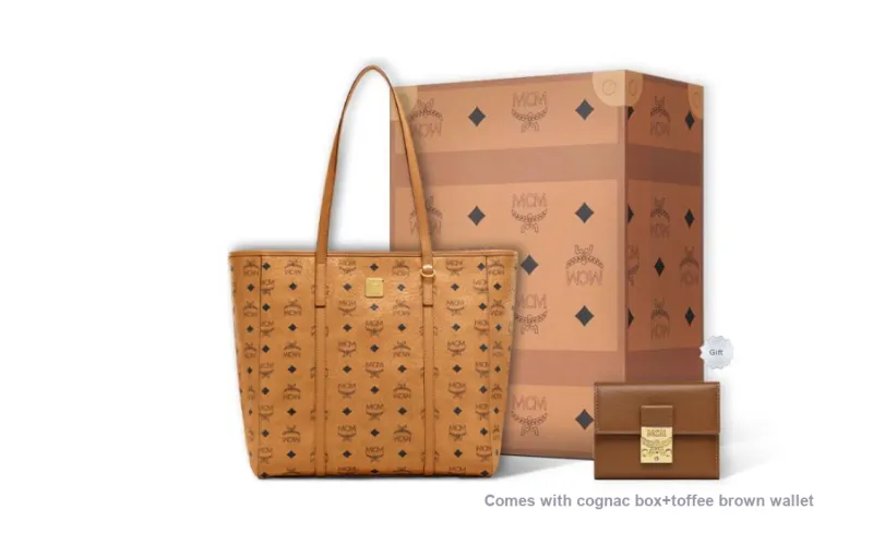 MCM Anya Top Zip Shopper Visetos Medium Cognac-4