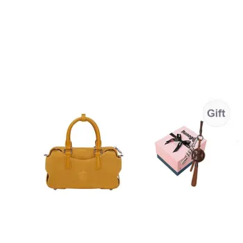 KUNOGIGI Cow Leather Boston Bag, Shoulder Bag, Crossbody Bag, Handbag Trumpets Women's Suede Ginger Yellow