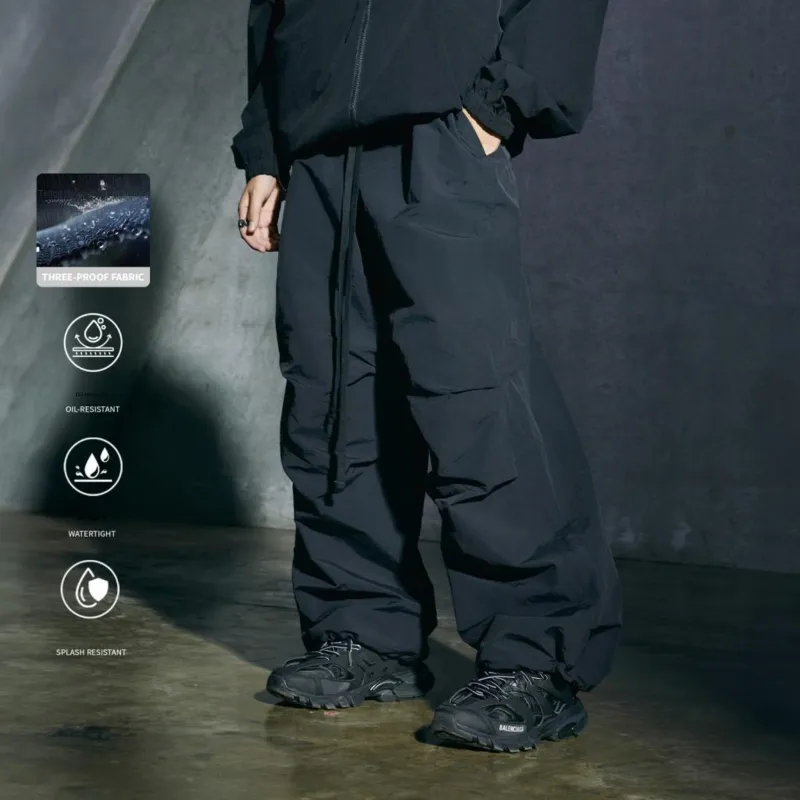 Fearless East Straight Fit Parachute Casual Pants Unisex Black-2