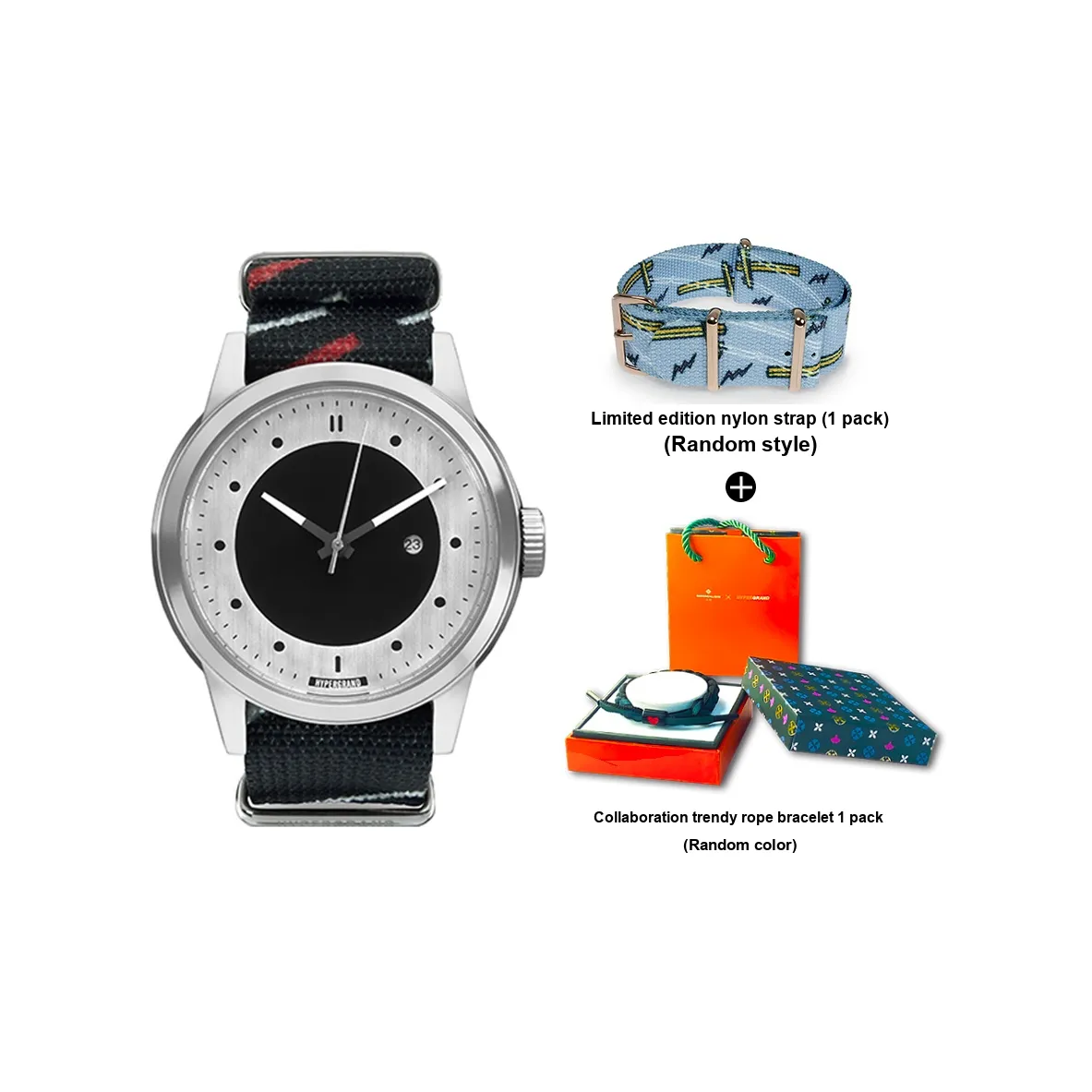 HYPERGRAND Watch Кварцевый механизм Нейлоновый ремешок Черный циферблат Унисекс NWM4HAVO