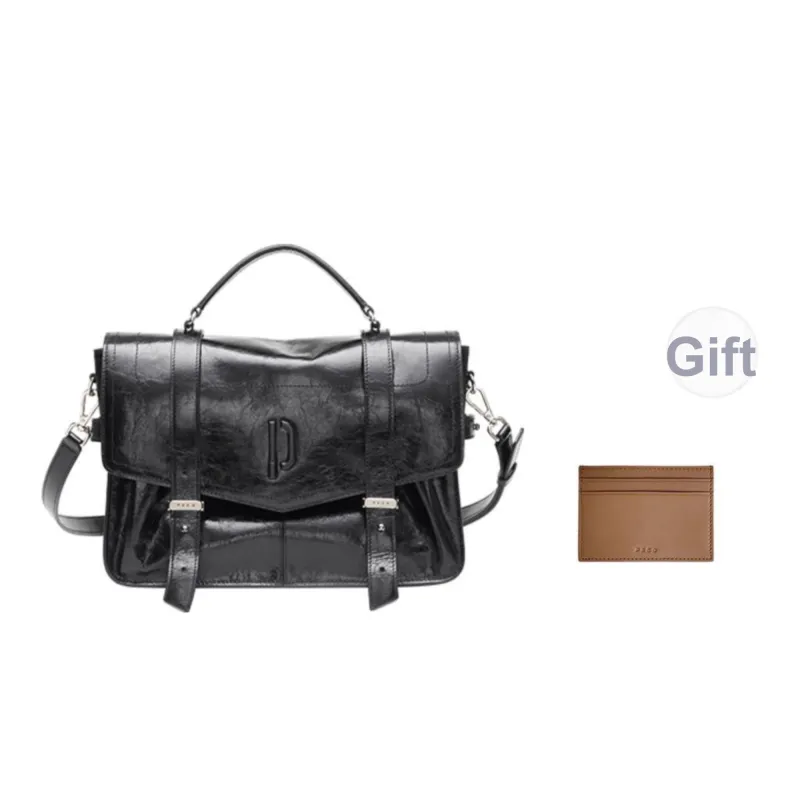 PECO Cow Leather Messenger Bag, Crossbody, One Shoulder Handbag Medium Size Women's Black-0