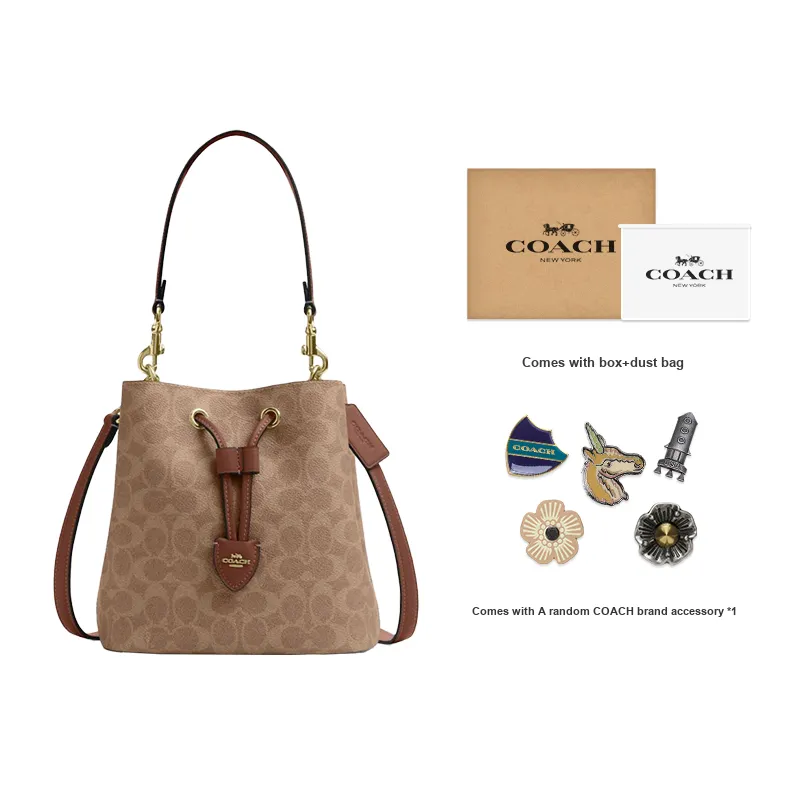 COACH Rowan Leather Bucket Bag Handbag Trumpets Women's Brown-9