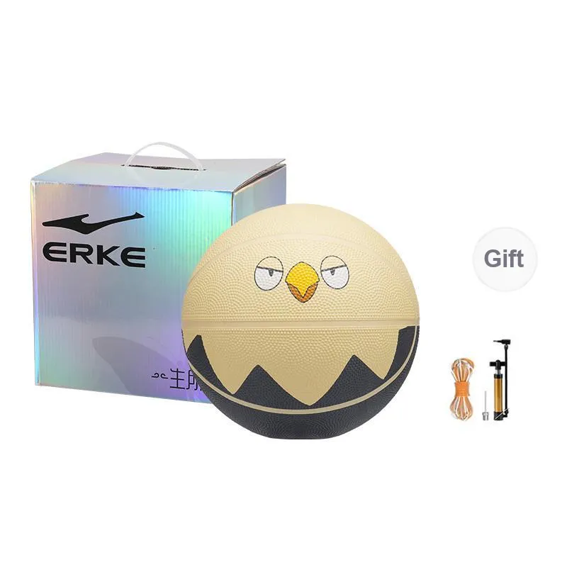 Erke Rubber Basketball Yellow Black Size 5 Ball Training Unisex-1
