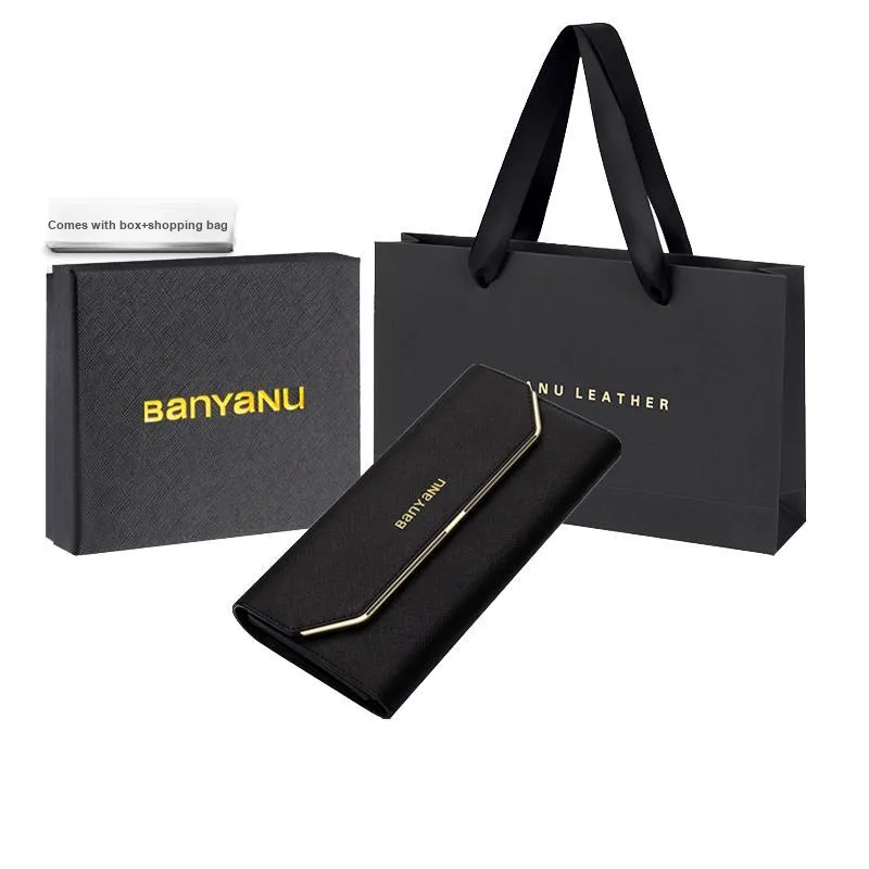 Banyanu Cow Leather Card Holder Wallet Women's Black/Red/Pink/Rose Red/Purple/Blue/Gold/Burgundy