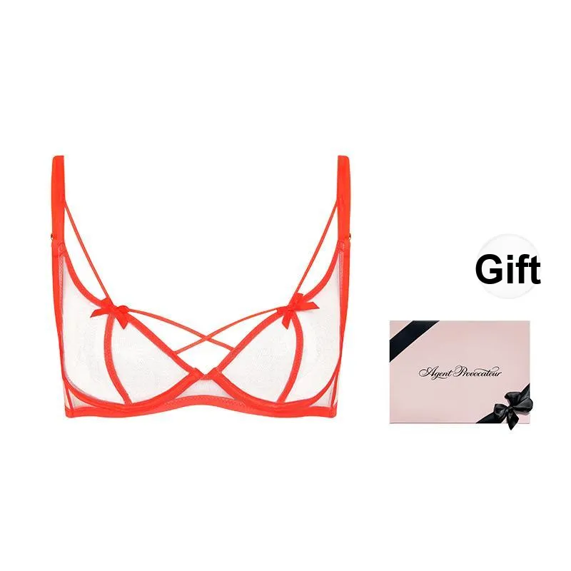 Agent Provocateur Crisscross Strap Sheer Bra Women's Orange Red