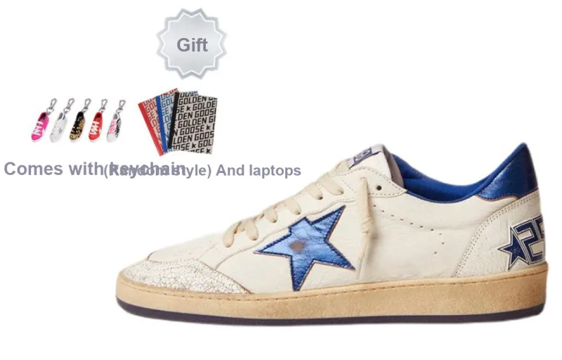 Golden Goose Ball Star Low Top Stylish Skateboarding Shoes Men's White Blue-1