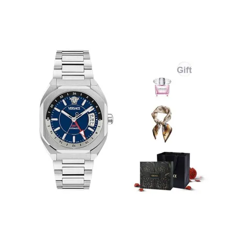 VERSACE Мужские часы Автоматический механический механизм ремешок из нержавеющей стали 40 мм синий циферблат