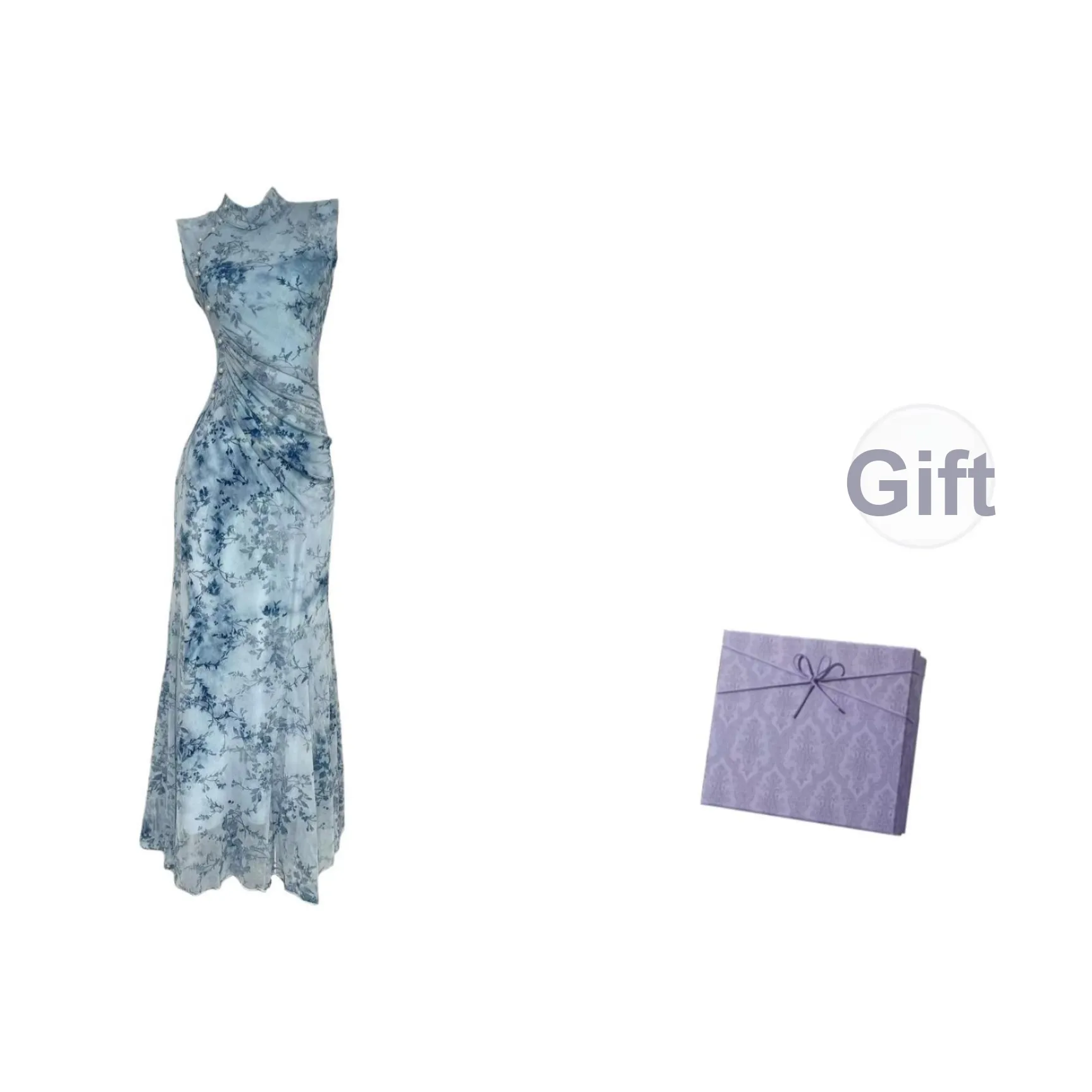 DITB Бело-голубая керамика Женские Ципао