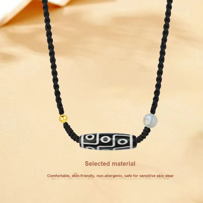 Master Kim Solid Gold Bead With Agate Necklaces Unisex-2