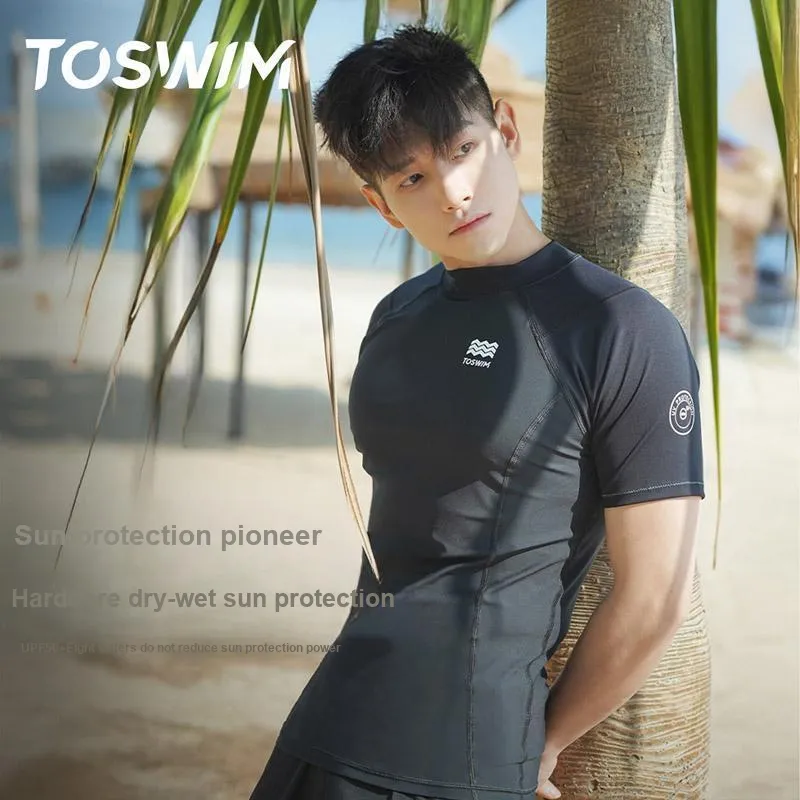 TOSWIM Men's Swimwear Men's [Black Water Texture]Top-5