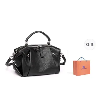 GELANDAI Cow Leather Boston Bag Handbags Women's Black