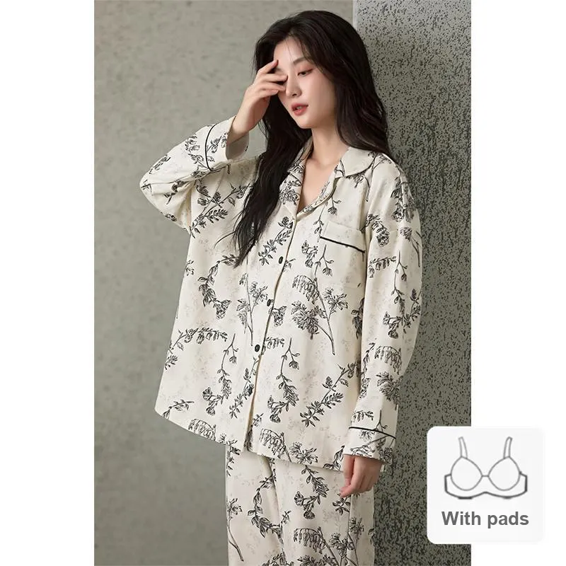 Ordifen Pajama Set Women's White Floral-5