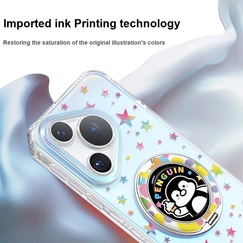 Marsfield TPU Material 360 Rotating Iridescent Pivot Case Stars Penguin Phone Cases Compatibility Huawei P70/Pro-4