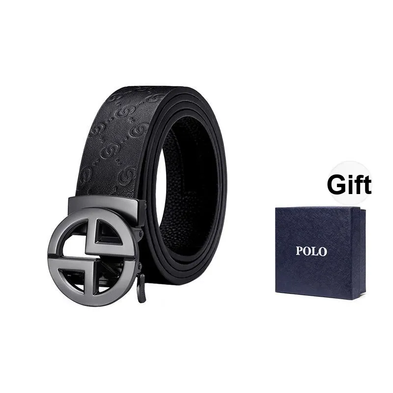 POLO Cow Leather Top Grain Cow Leather Leather Belts Men's Gunmetal Width 3.4cm