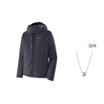 Patagonia Outdoor Hiking Water Resistant Windproof Breathable Windbreaker Jacket Men's Smoke Blue Includes Necklace