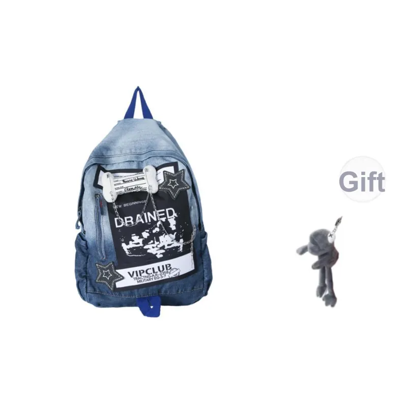 Yalu Fabric Backpack Regular Unisex Denim Blue/Denim Black-12