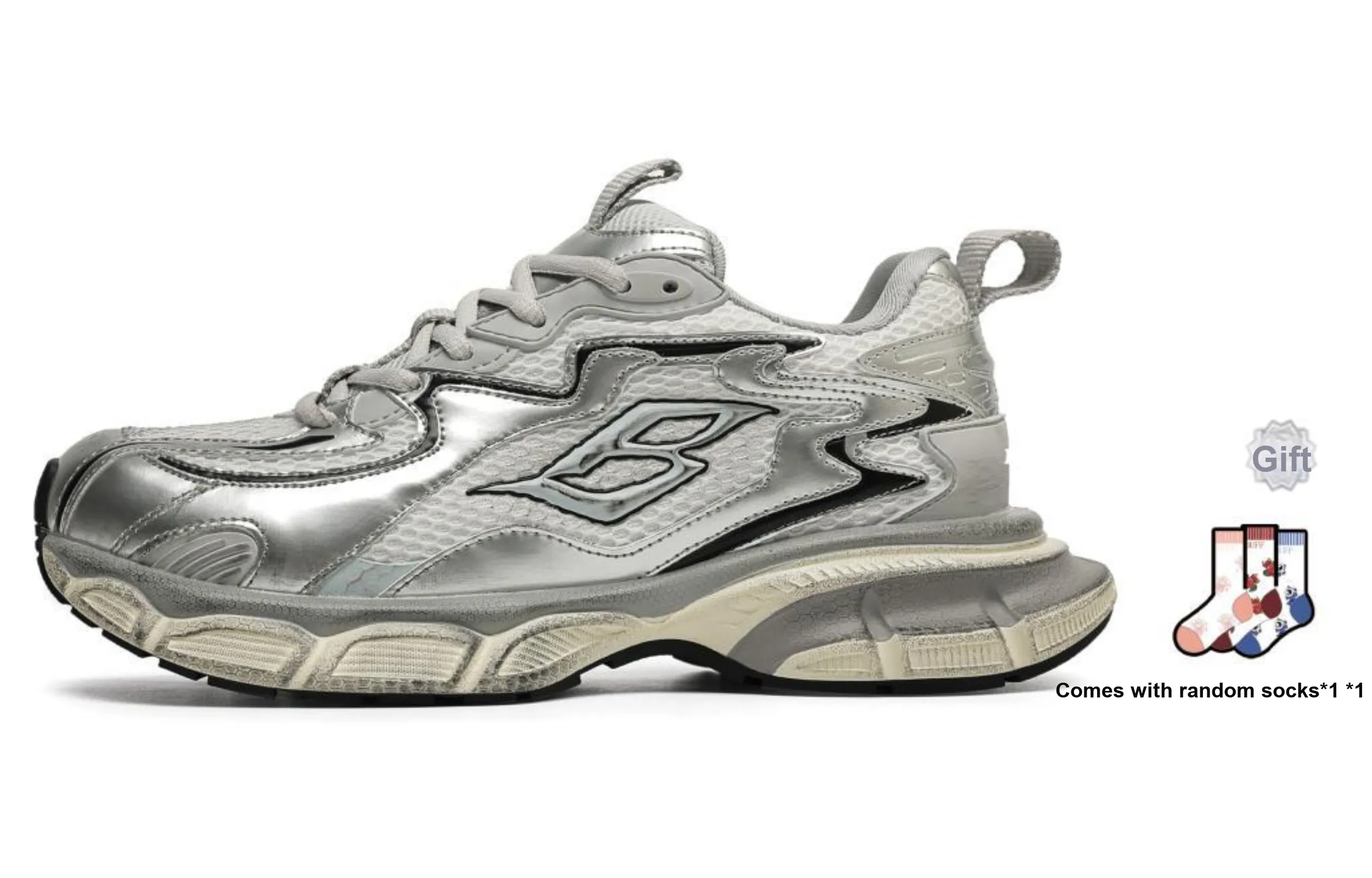 BUFFALO BOUND Anti Slip Wear Resistant Low Top Chunky Sneakers Men's Silver Gray