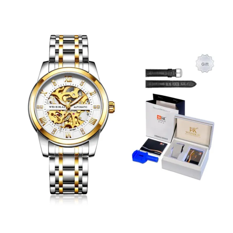 WSK Mechanical Movement Stainless Steel Watchband Men's Watches White Dial-14