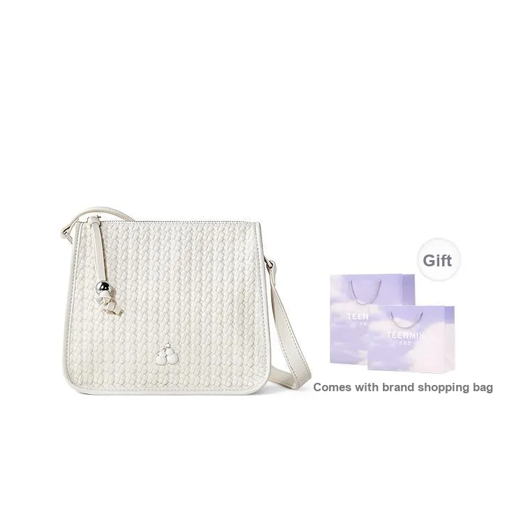 Teenmix Cow Leather With Synthetic Leather Shoulder Bag Medium Size Women's Black/Space Silver/Ecru-7