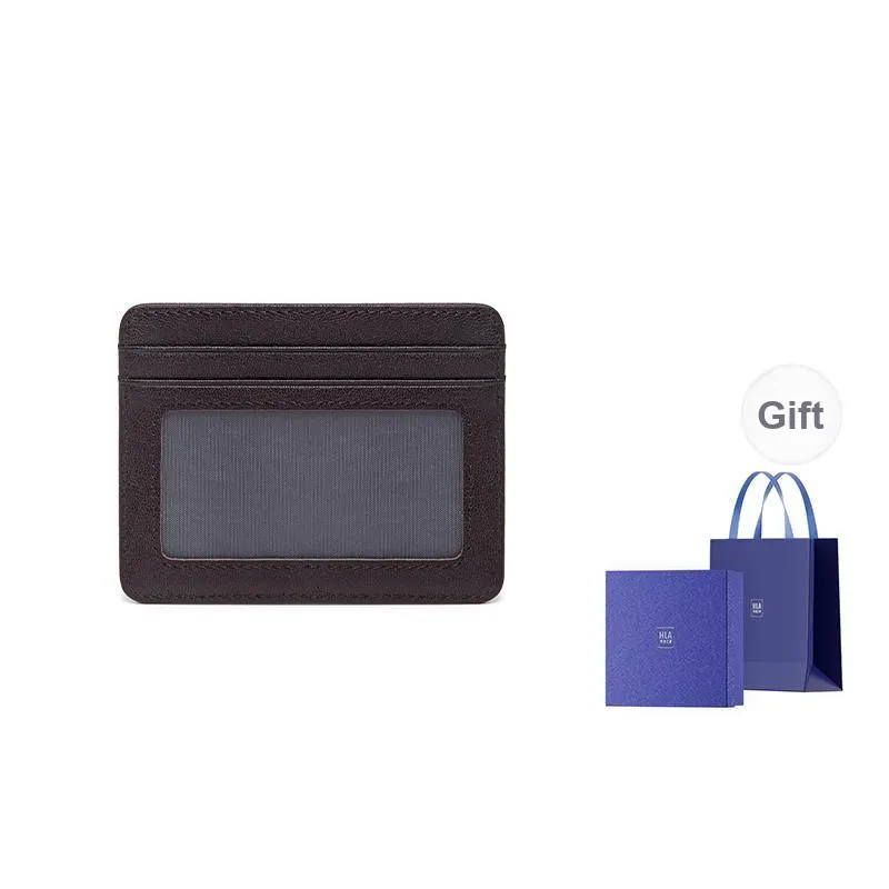 HLA Cow Leather Card Holder Document Bag, Card Holder Coin Purse Wallet Regular Men's Classic Black/Coffee-5