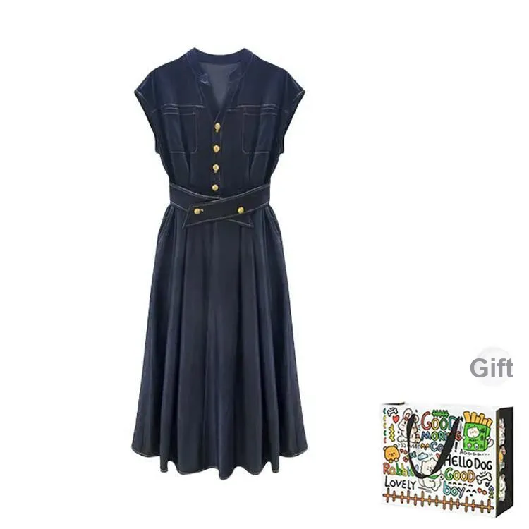 PZHK Sleeveless Dresses Women's Dark Blue Shopping Bag-0