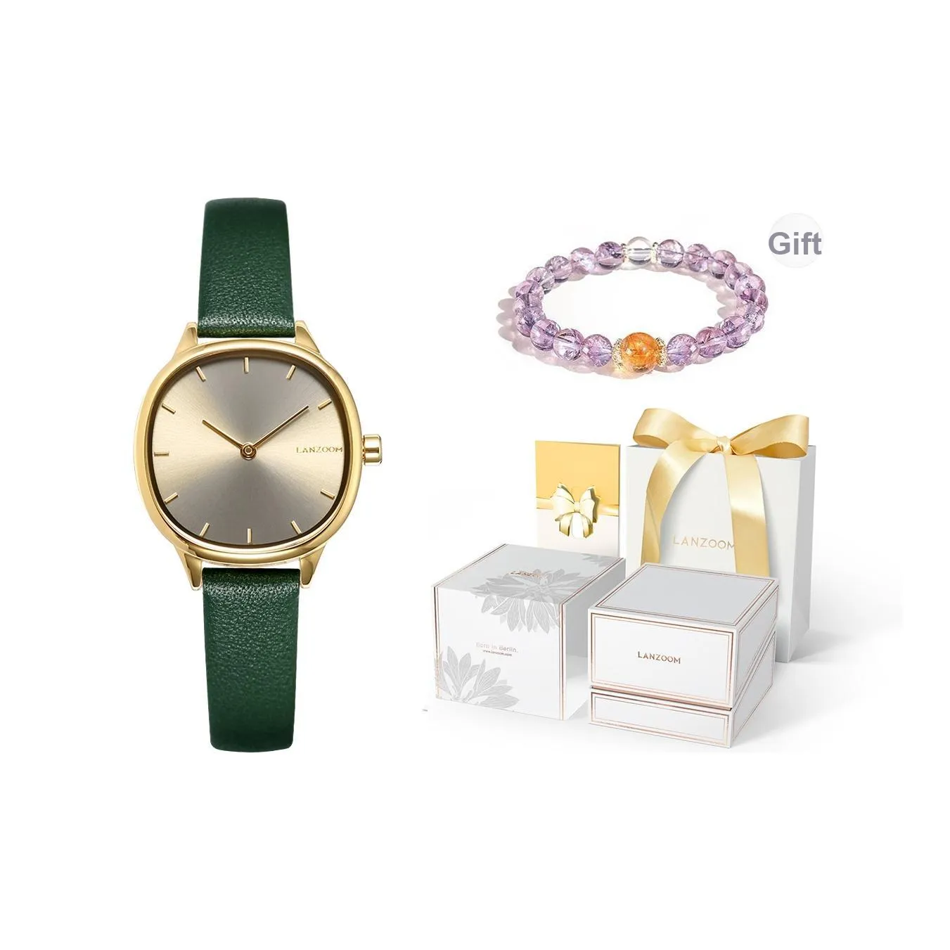 LANZOOM Моранди Коллекция Модный Маленький Золотой Часы And Small Green Watch Модный Часы Кварцевый механизм