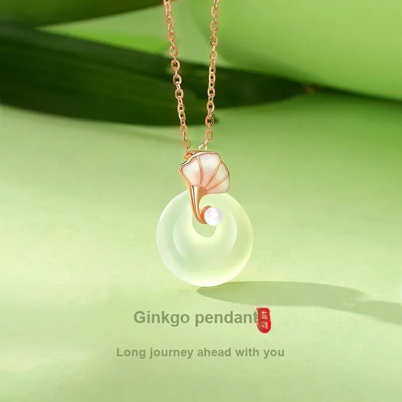 Artisan Lock Heart Jade Natural Chalcedony Necklaces Women's-1