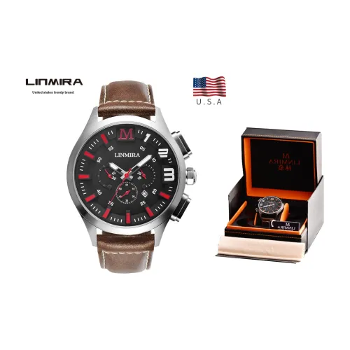 Linmira Мужские часы Кварцевый механизм Естественная кожа Ремешок Черный циферблат LM681L4A7Z