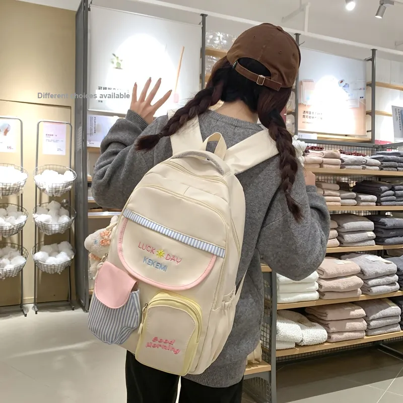 Travel Nylon Backpack Regular Women's Black/White/Yellow/Pink/Blue-13