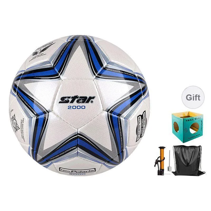 Star Size 5 Soccer PU Hand Stitched Soccer Ball Unisex Silver Blue-4