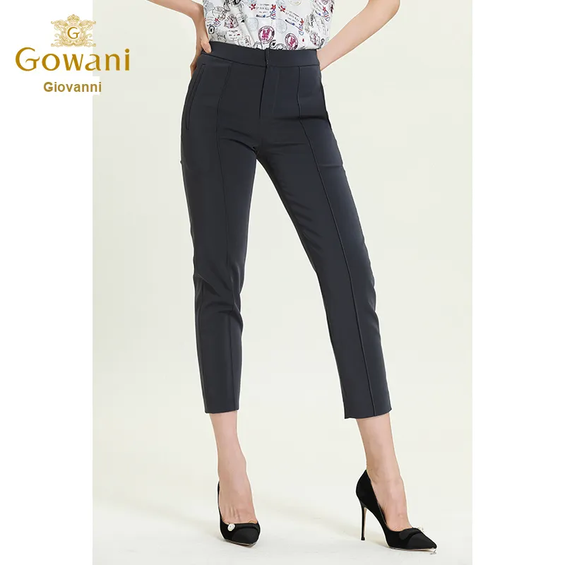 QIAOWANNI Casual Pants Women's Morandi Gray-3