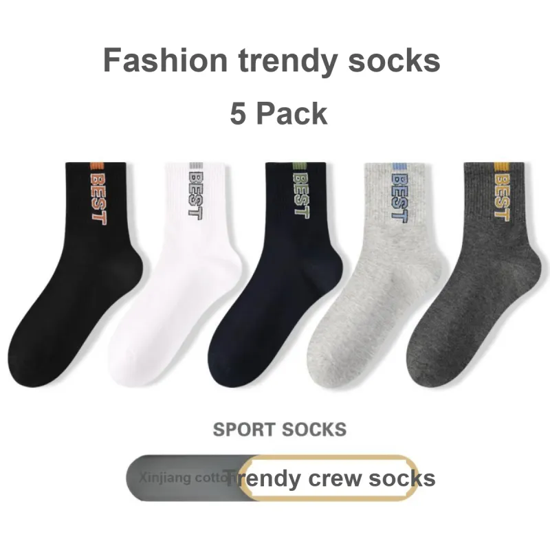 H YXIANG Mid Calf Socks Men's 5 Pack Multicolor-2
