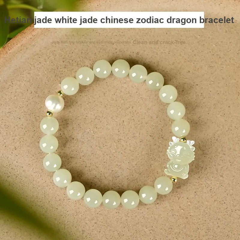 KUNYUYAO Chinese Zodiac Zodiac Year Bead Chain Beaded Bracelet White Jade Unisex-60