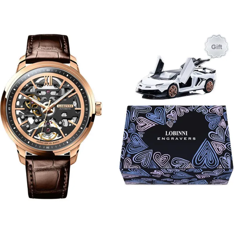 LOBINNI L Automatic Mechanical Movement Genuine Leather Strap Watch Men's Watches Cut-Out Dial-19