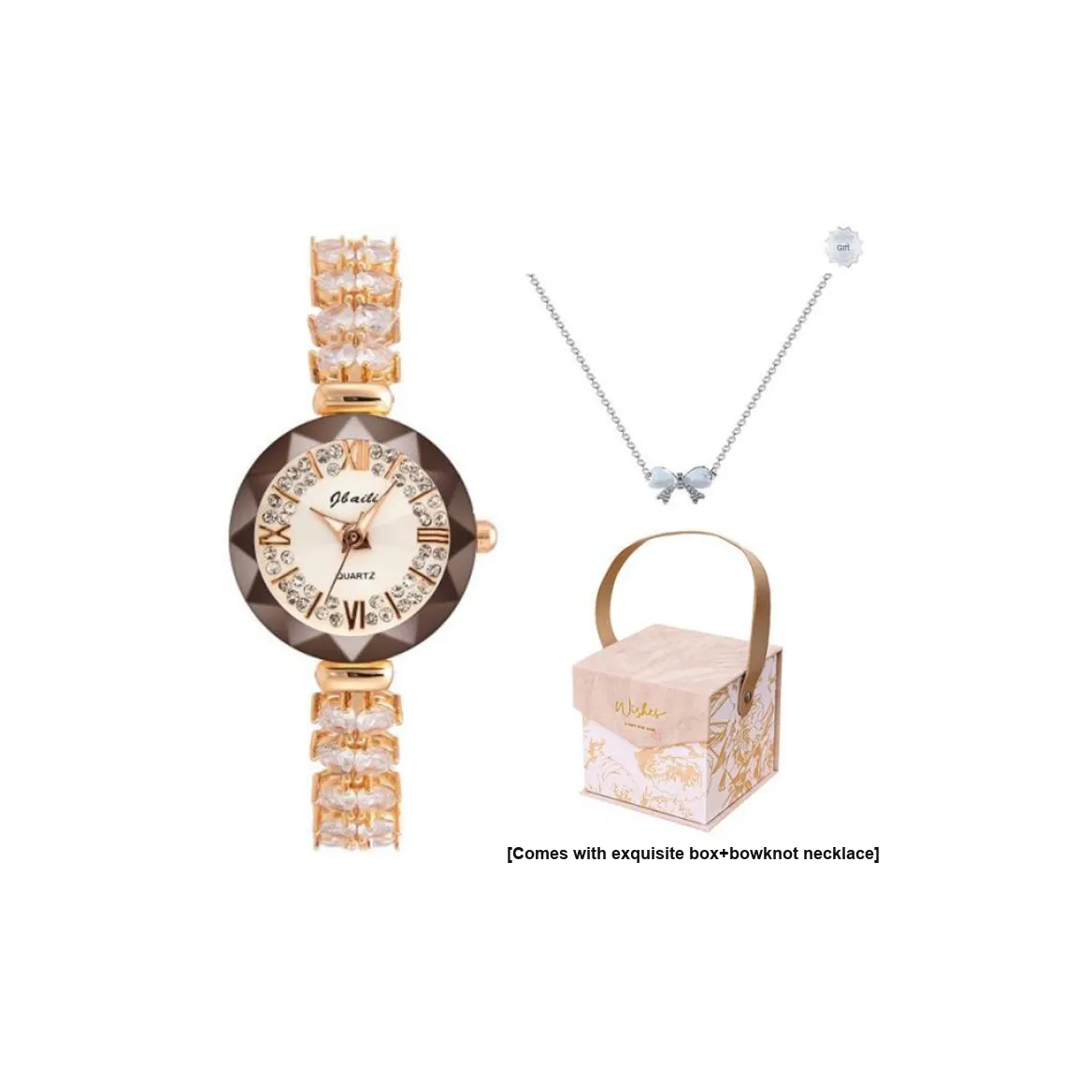 Jbaili Automatic Mechanical Movement Metal Strap Watch Women's Watch Gold Dial