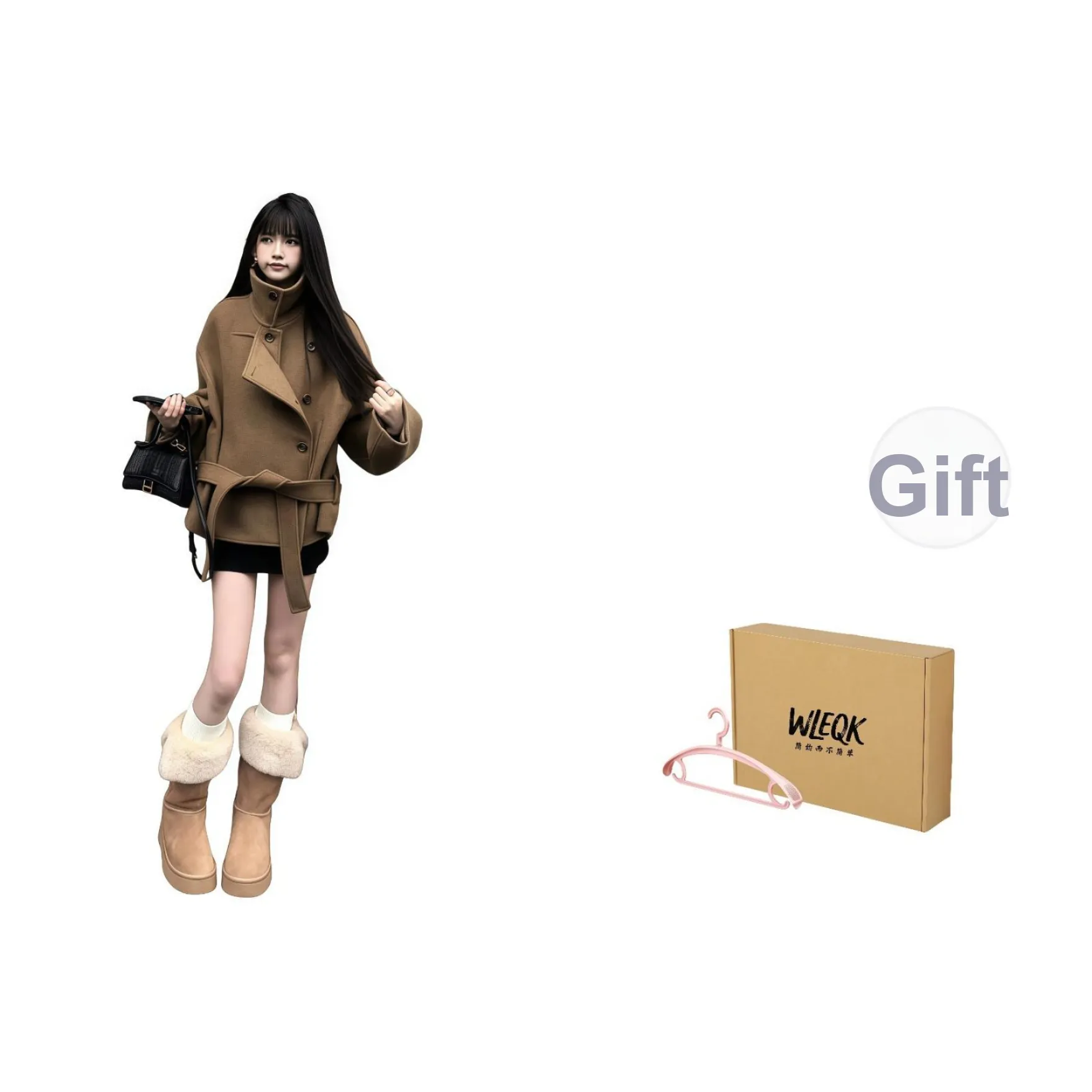 WLEQK Винтажный кофе Женское пальто