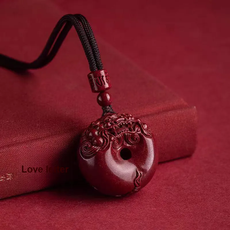 YUDI Reconstructed Cinnabar Necklace Amulet Unisex-5
