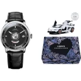 Black Dial Black Leather Strap