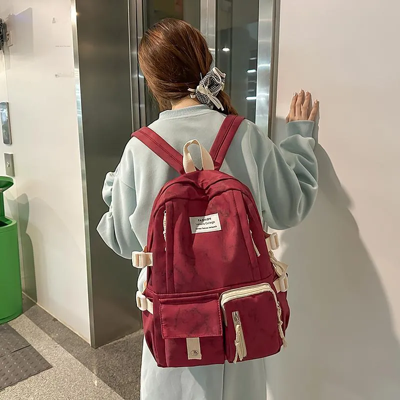 BUBM Nylon Backpack Unisex Black/Ecru/Burgundy/Blue-16