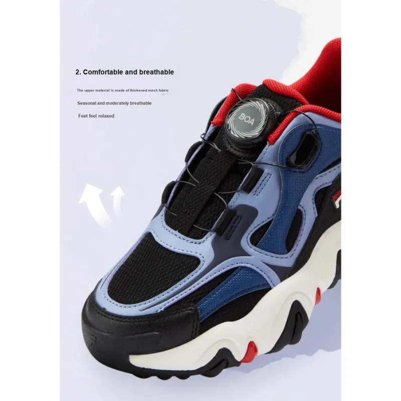 FILA KIDS Tiger Paw Abrasion Resistant Low Top Kids' Running Shoes Black Blue Teenagers-2
